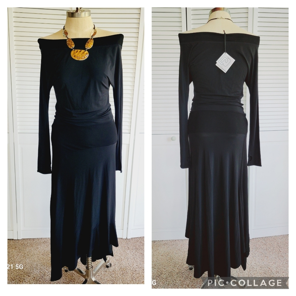 PACO RABANNE stretchy black midi with asymmetrical hemline thumb holeNWT! - Picture 3 of 15